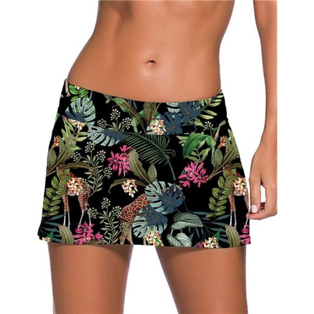 Women Swim Skirt Solid Color Waistband Skort Bikini Bottom
